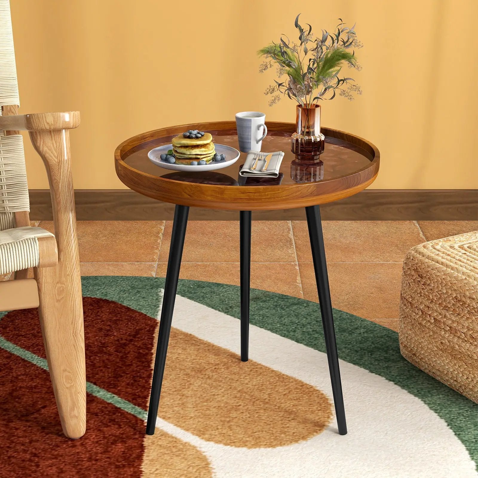 Round Sea Shell End Table with Epoxy Resin Finish by DirectDeals
