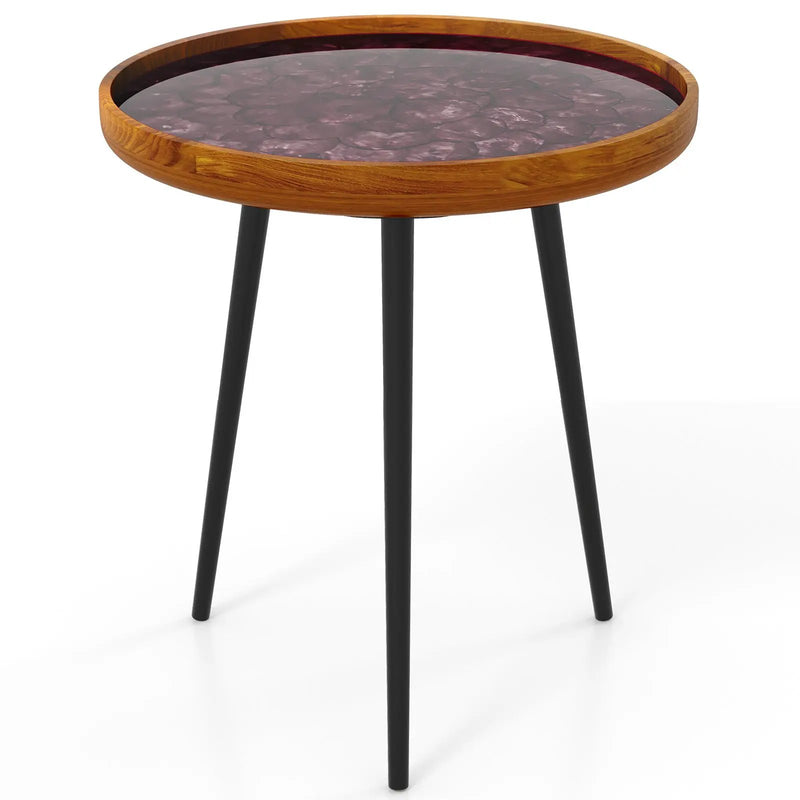 Round Sea Shell End Table with Epoxy Resin Finish by DirectDeals