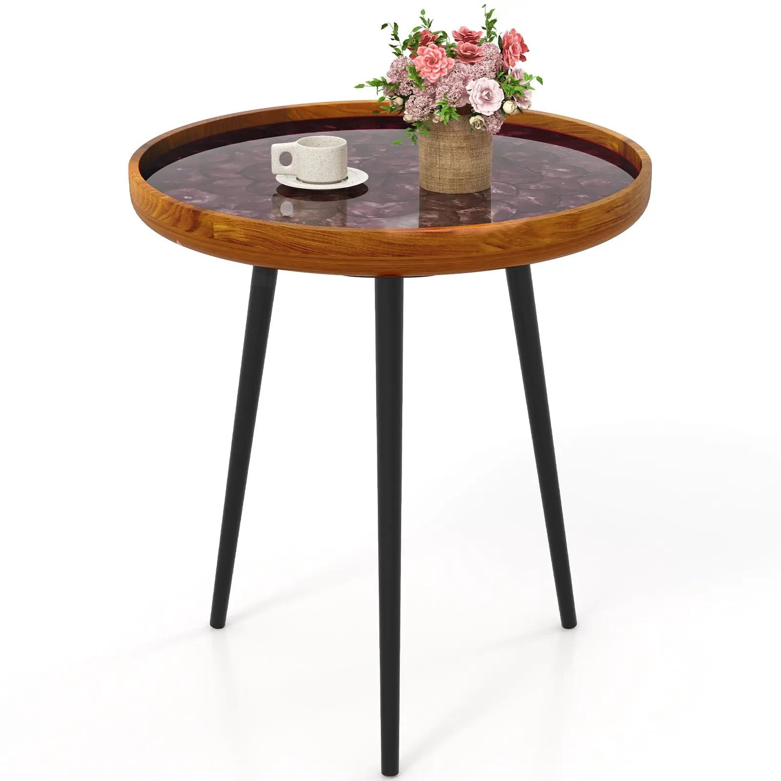 Round Sea Shell End Table with Epoxy Resin Finish by DirectDeals
