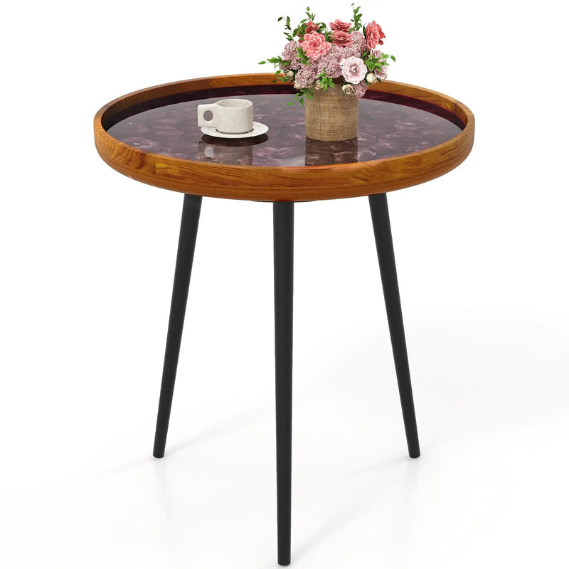 Round Sea Shell End Table with Epoxy Resin Finish by DirectDeals