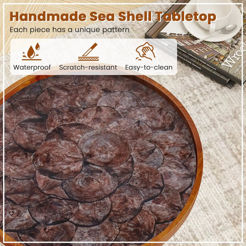 Round Sea Shell End Table with Epoxy Resin Finish by DirectDeals