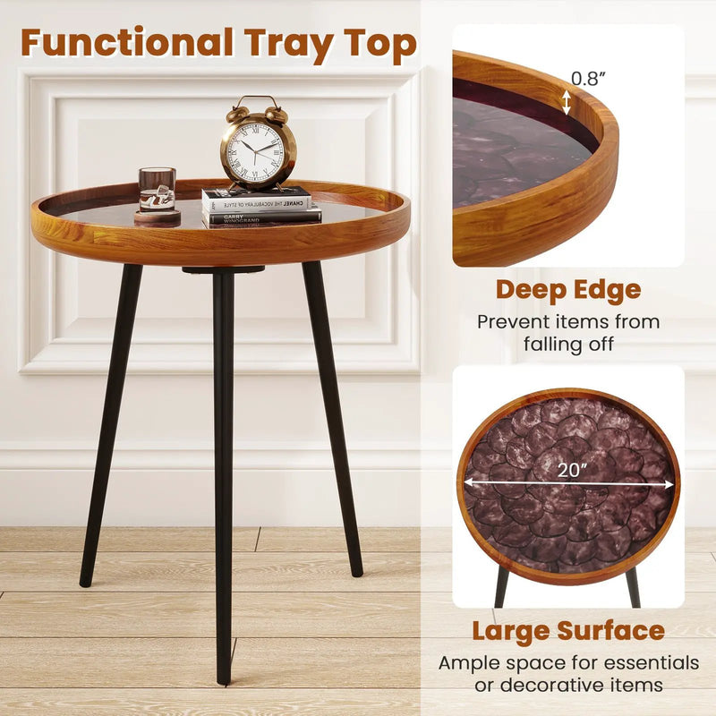 Round Sea Shell End Table with Epoxy Resin Finish by DirectDeals