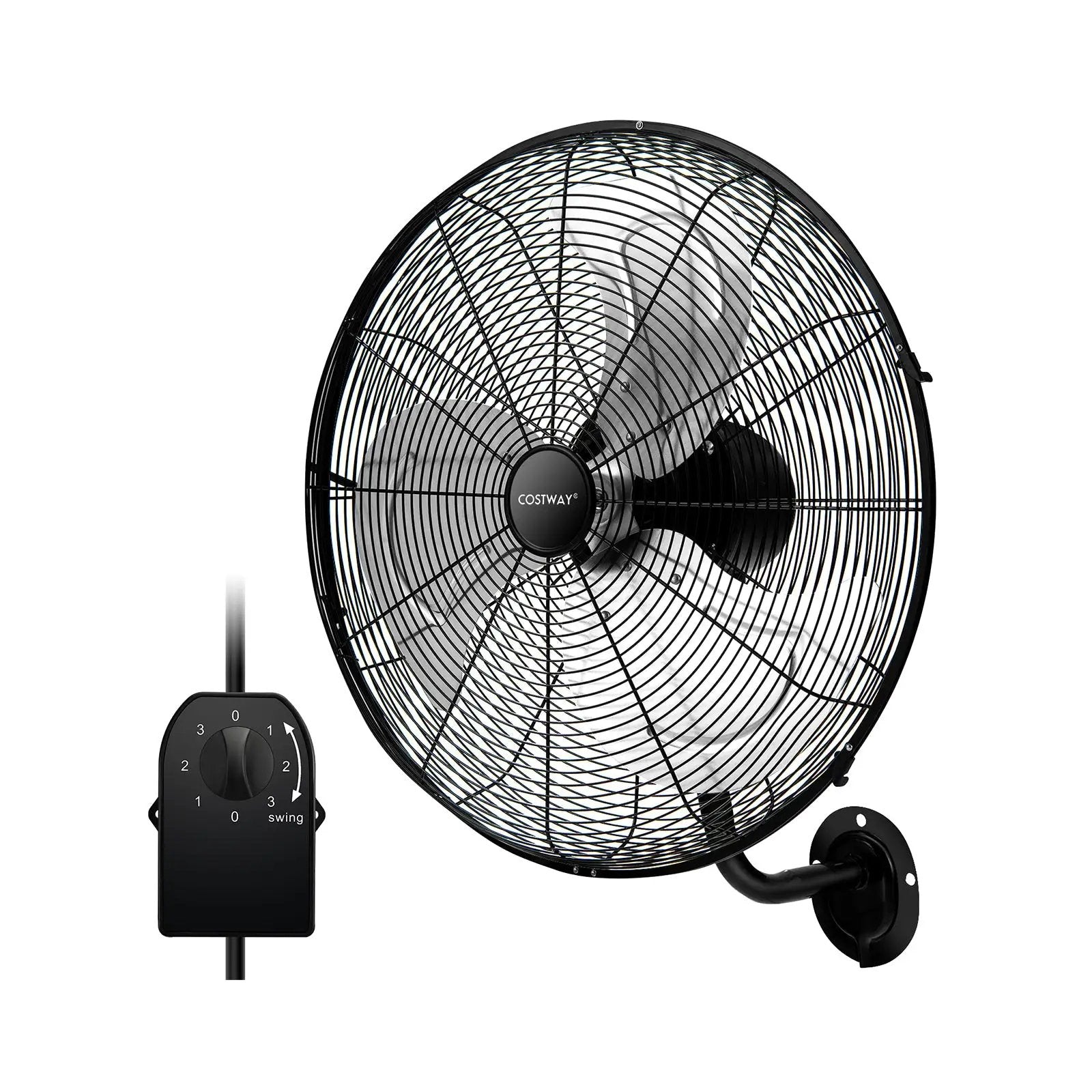 20 Inch Wall Mount Fan with 3 Fan Speeds and Adjustable Tilt Head-Black by DirectDeals