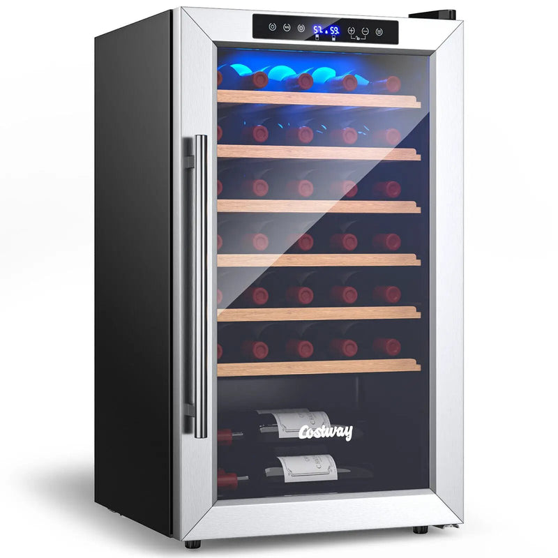 20 Inch Wine Refrigerator for 33 Bottles and Tempered Glass Door-Silver by DirectDeals