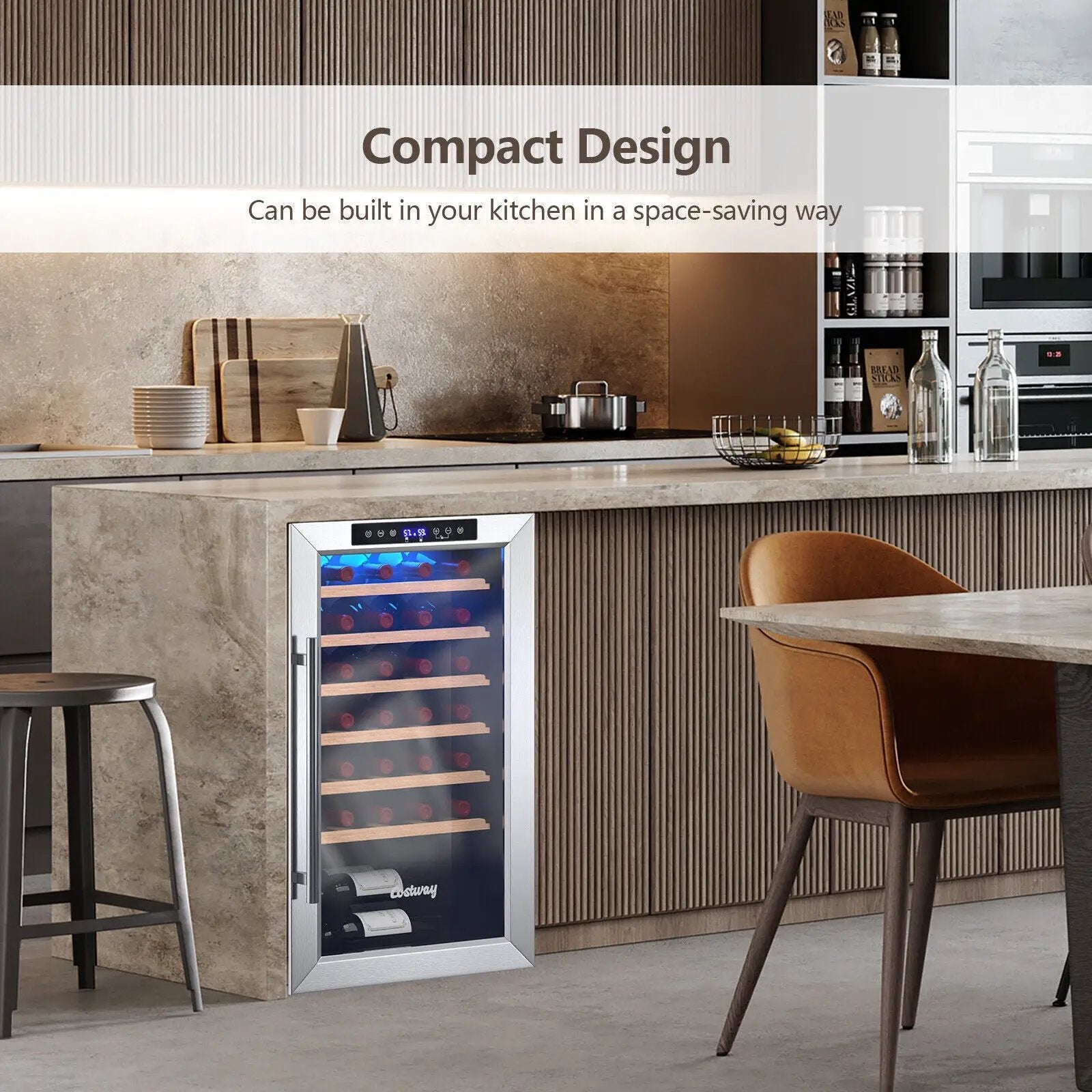 20 Inch Wine Refrigerator for 33 Bottles and Tempered Glass Door-Silver by DirectDeals