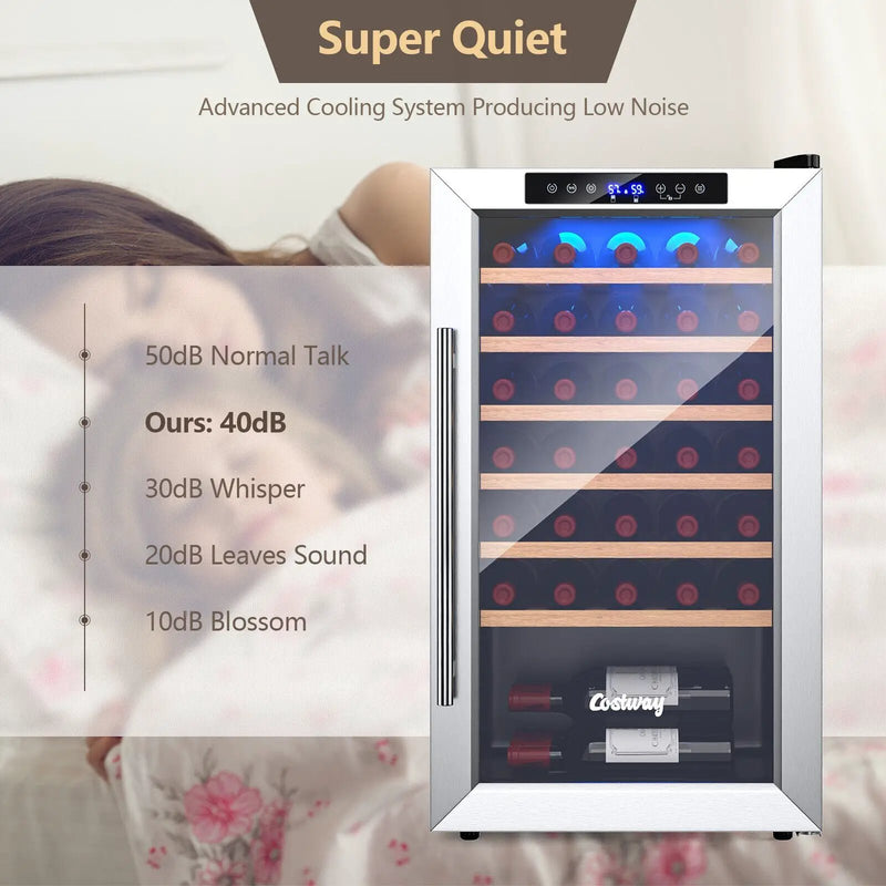20 Inch Wine Refrigerator for 33 Bottles and Tempered Glass Door-Silver by DirectDeals