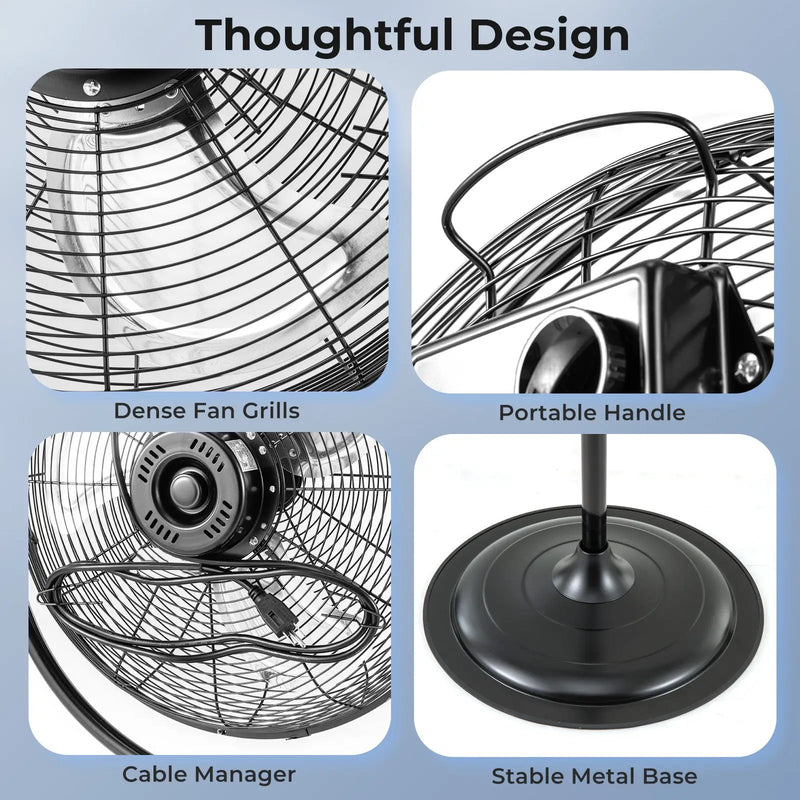 18 Inches High Velocity Pedestal Fan with 3 Speeds and Adjustable Height-Black by DirectDeals