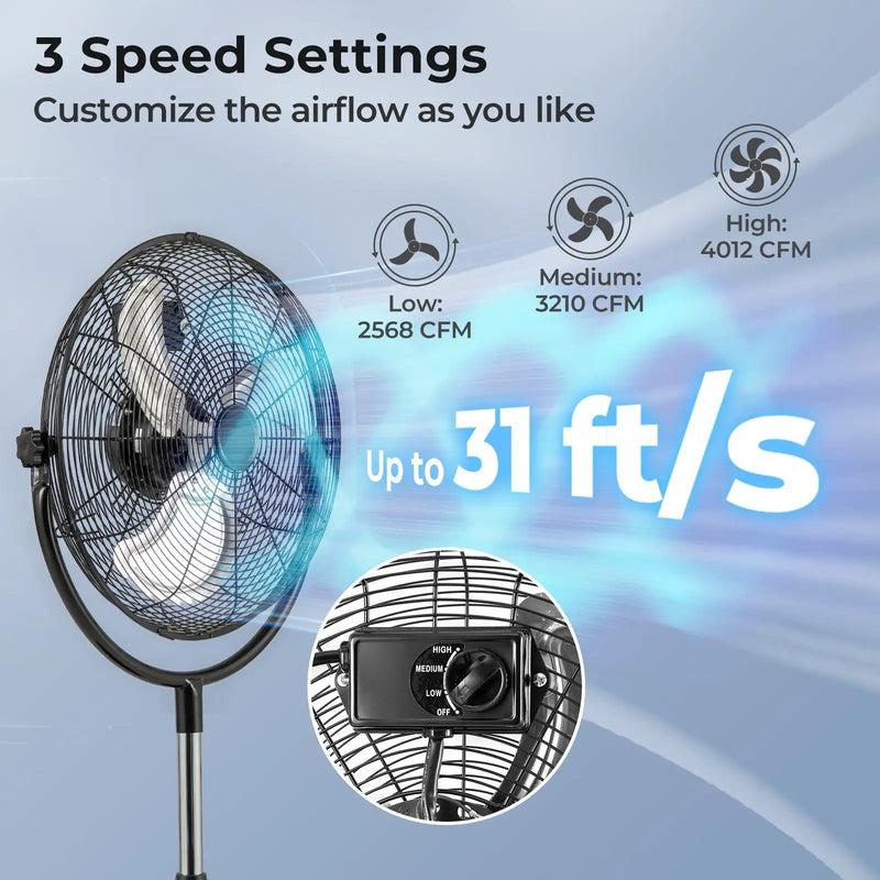 18 Inches High Velocity Pedestal Fan with 3 Speeds and Adjustable Height-Black by DirectDeals