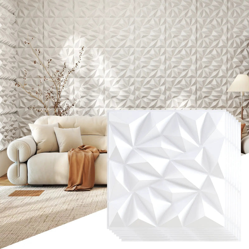 20-Pack 3D Wall Panels with Decorative Diamond Patterns-White by DirectDeals