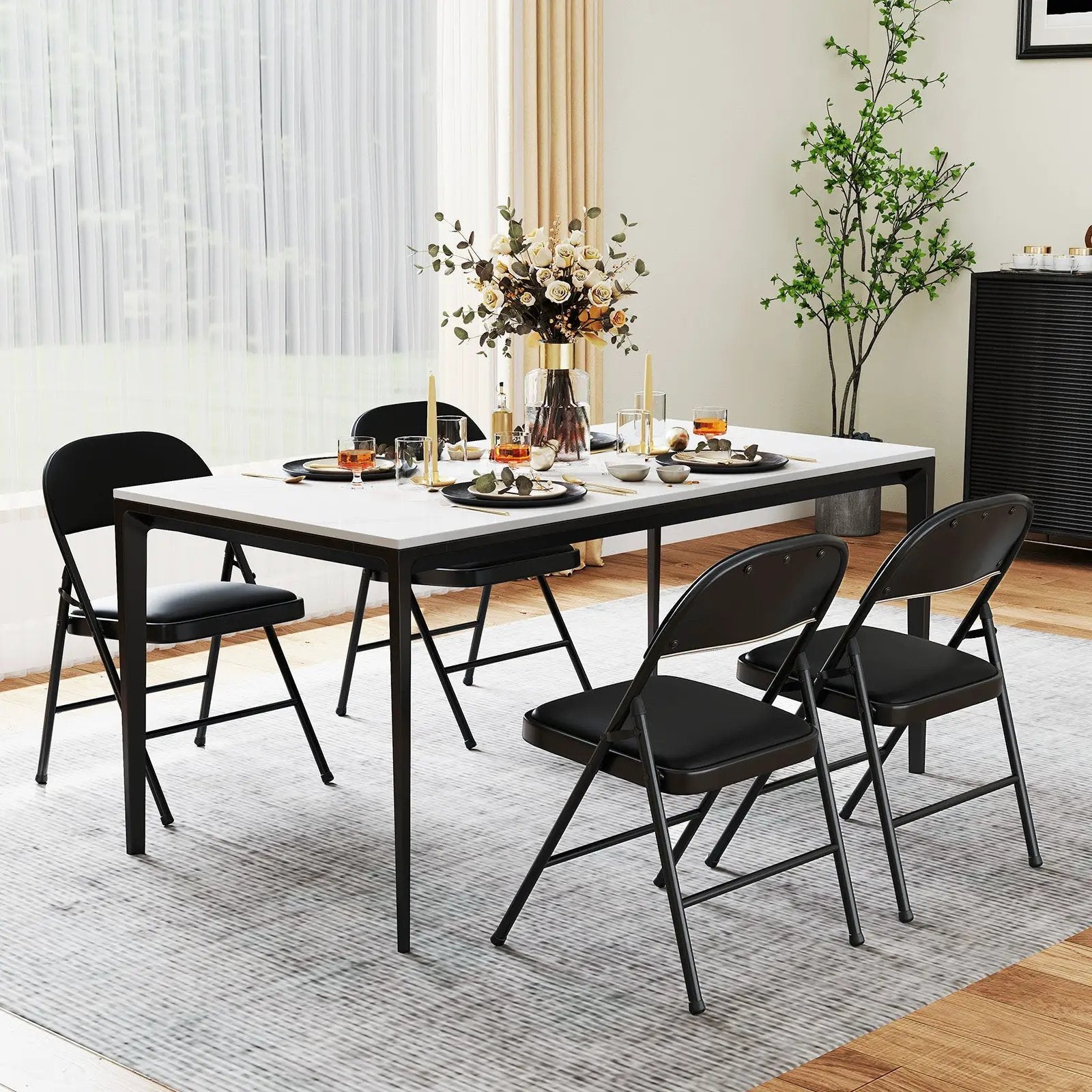 2 Pack Folding Chairs with Metal Frame and PVC Leather for Indoor Outdoor-Black by DirectDeals