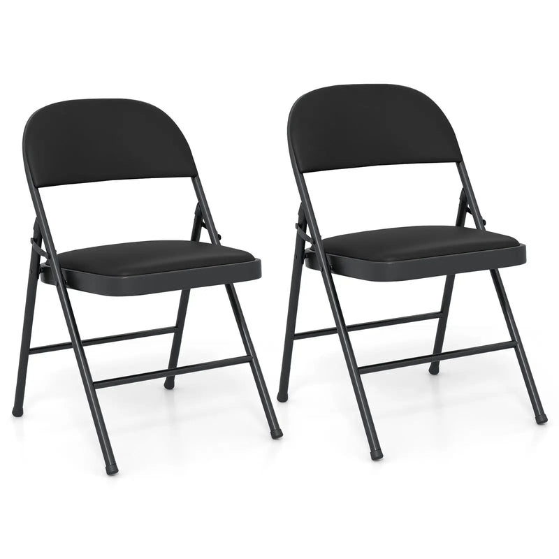 2 Pack Folding Chairs with Metal Frame and PVC Leather for Indoor Outdoor-Black by DirectDeals