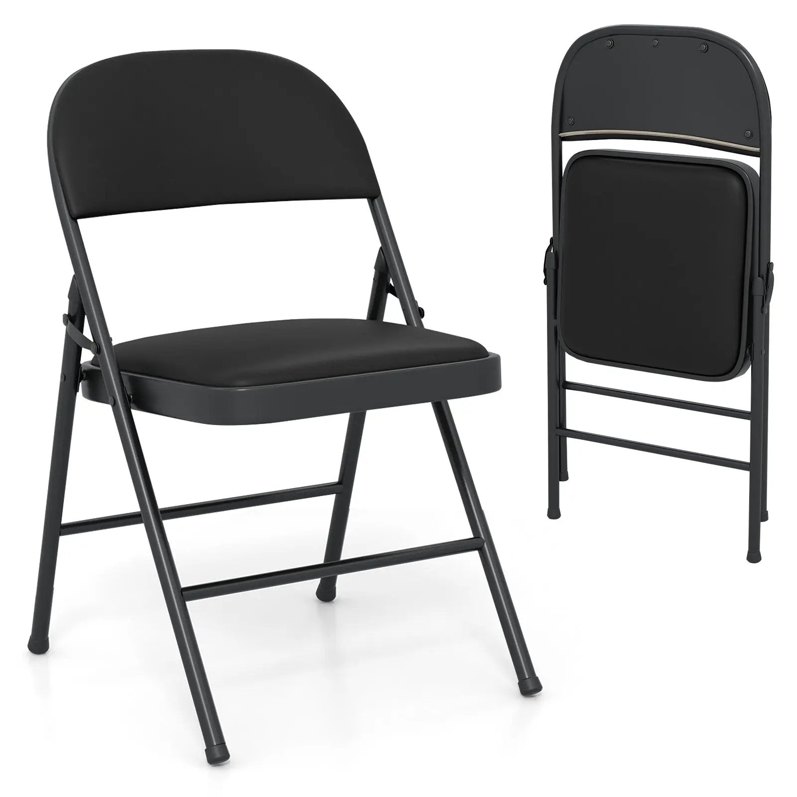 2 Pack Folding Chairs with Metal Frame and PVC Leather for Indoor Outdoor-Black by DirectDeals
