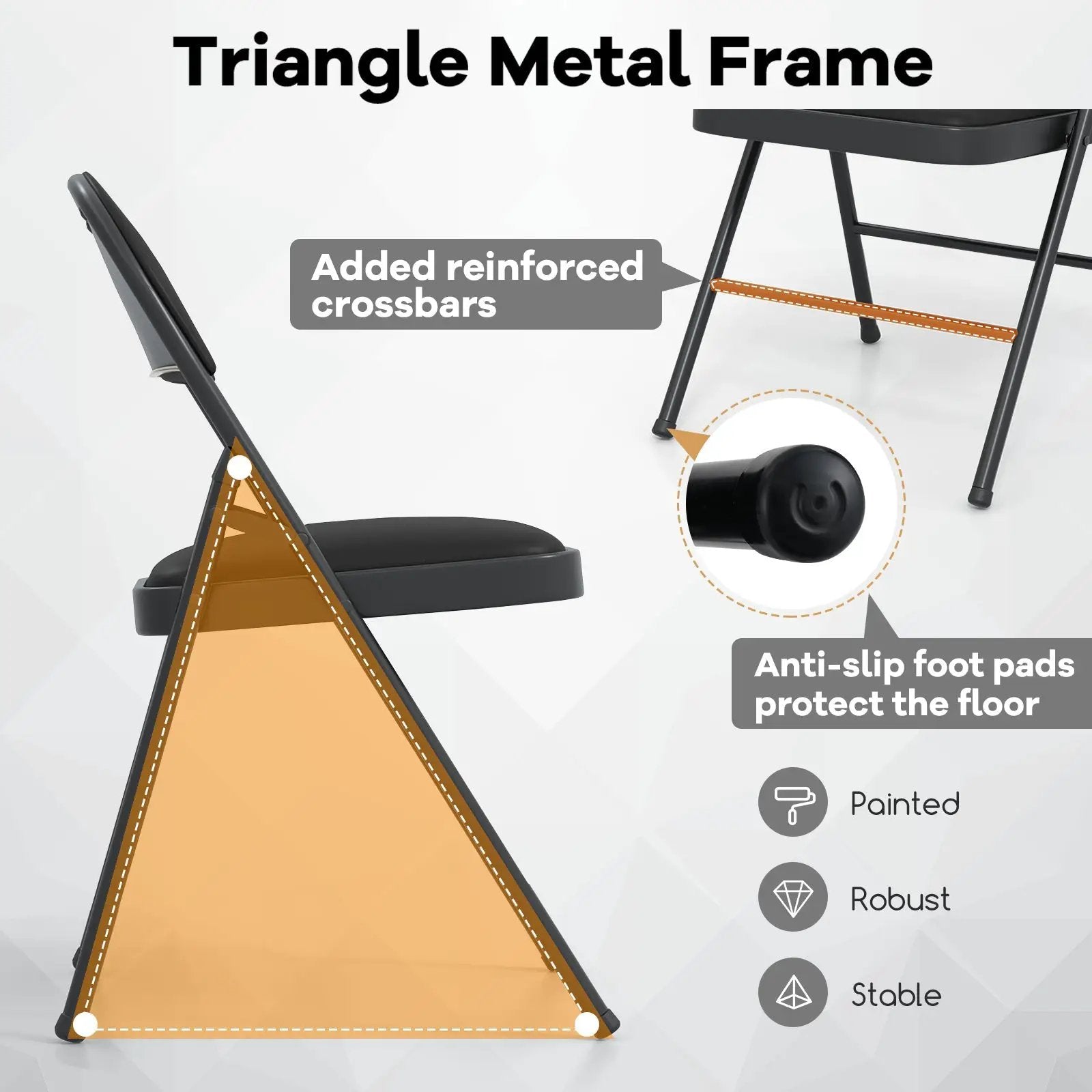 2 Pack Folding Chairs with Metal Frame and PVC Leather for Indoor Outdoor-Black by DirectDeals