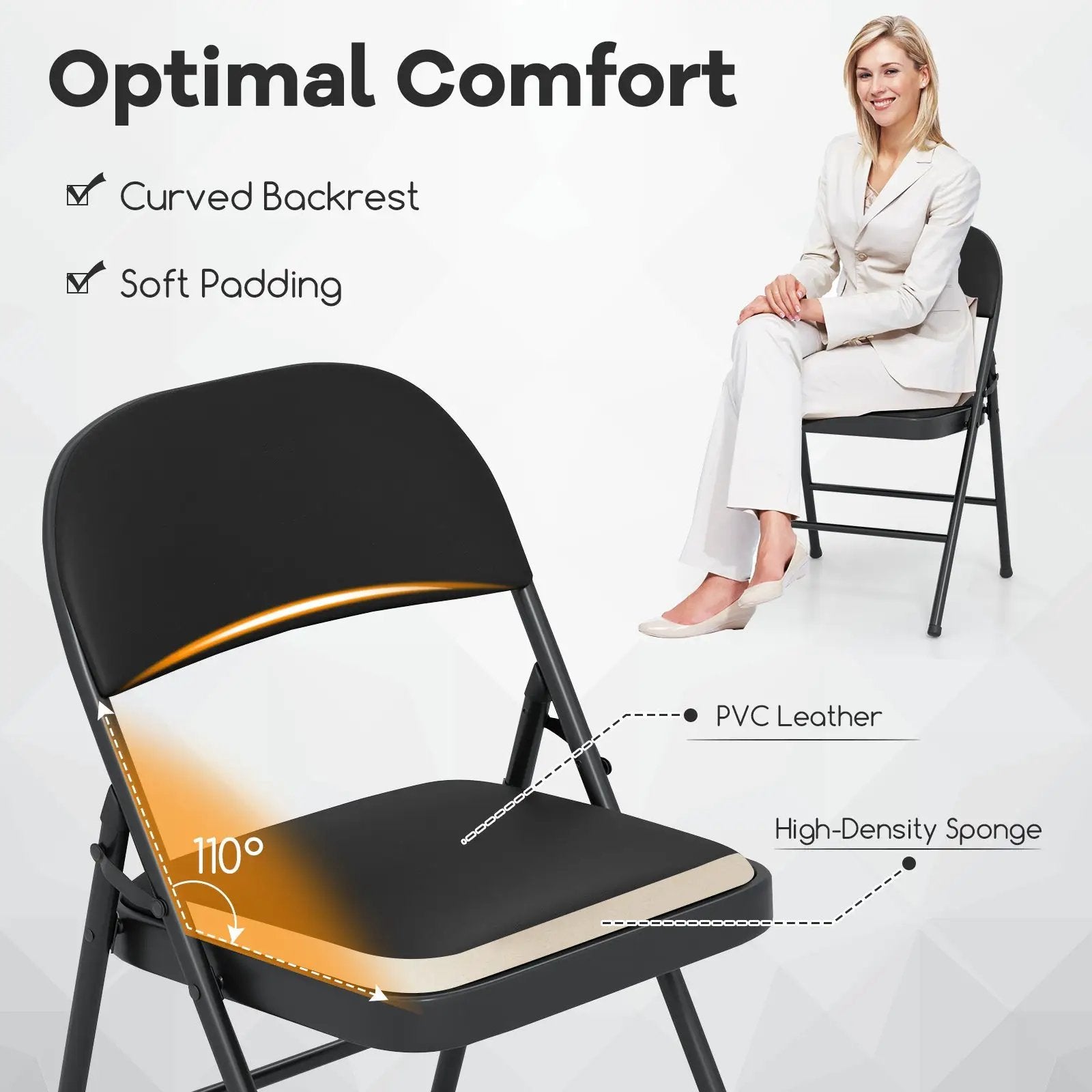 2 Pack Folding Chairs with Metal Frame and PVC Leather for Indoor Outdoor-Black by DirectDeals