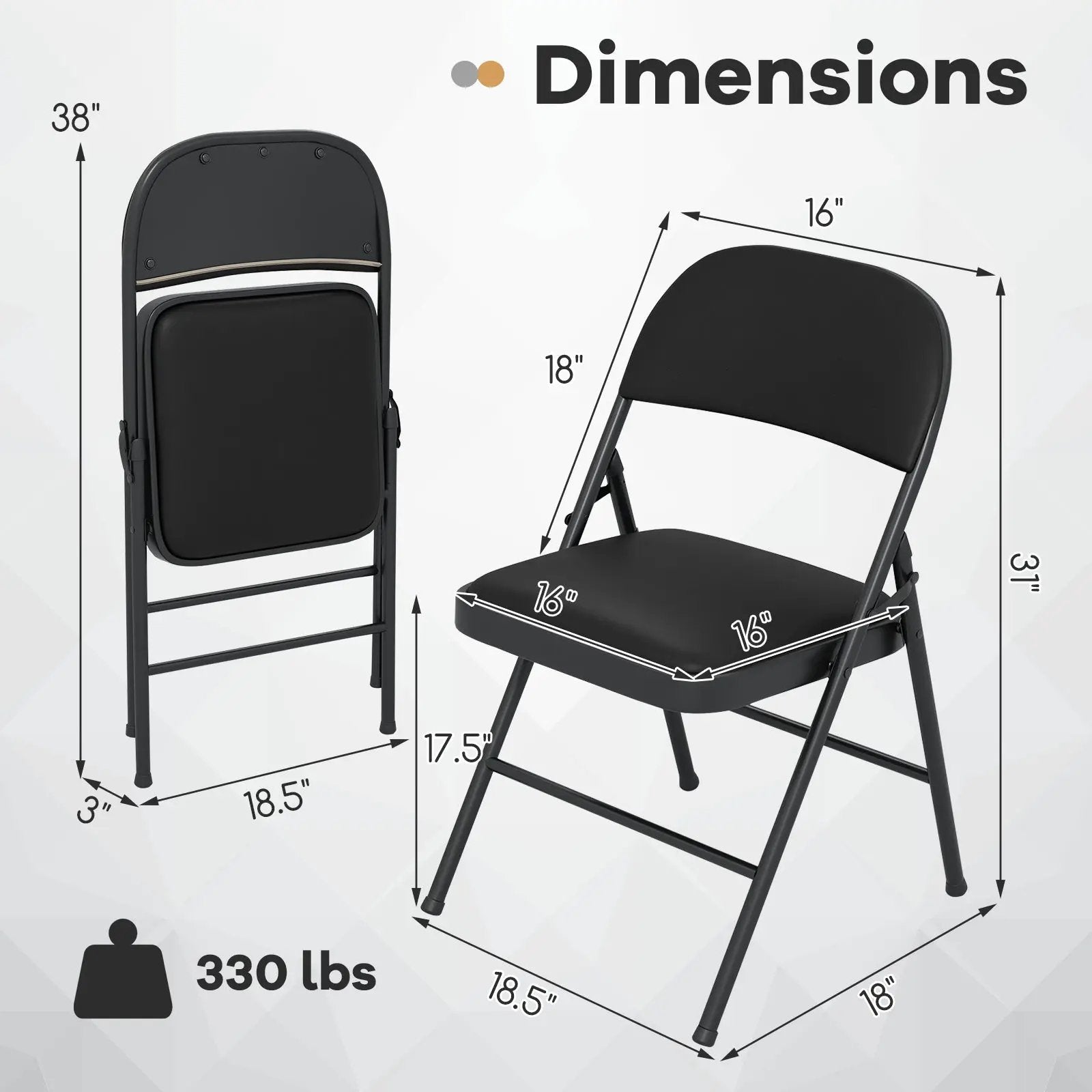 2 Pack Folding Chairs with Metal Frame and PVC Leather for Indoor Outdoor-Black by DirectDeals
