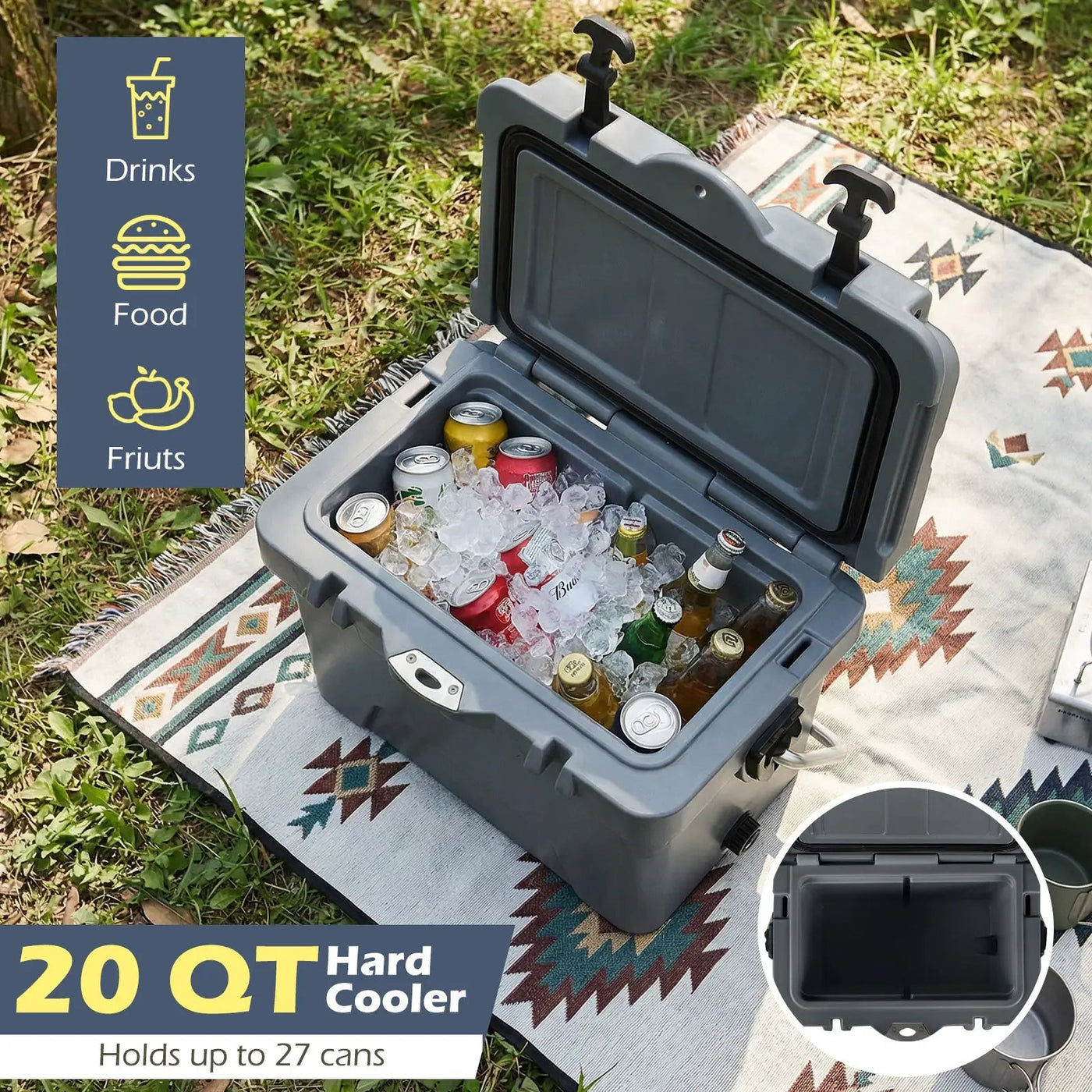 20 Quart Portable Hard Cooler with Built-in Ruler and Bottle by DirectDeals
