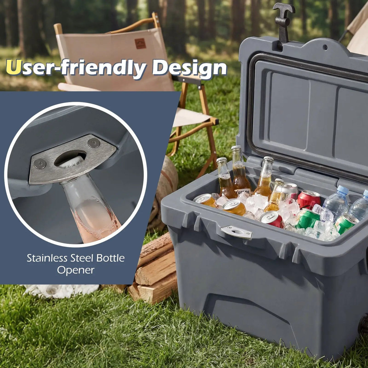 20 Quart Portable Hard Cooler with Built-in Ruler and Bottle by DirectDeals