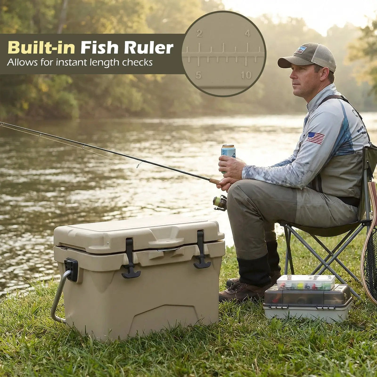 20 Quart Portable Hard Cooler with Built-in Ruler and Bottle by DirectDeals