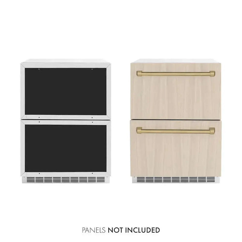 ZLINE 24" Touchstone 168 Can Outdoor-Rated Dual Refrigerator Drawer, Panel Ready Champagne Bronze, RDSPOZ-24-CB by Farmhouse Kitchen and Bath