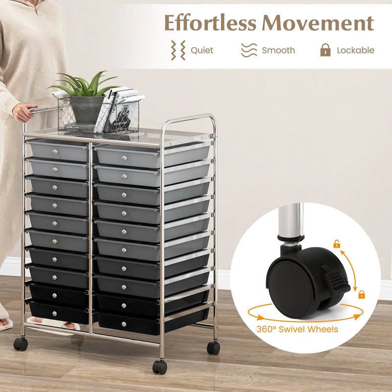 20 Drawers Rolling Storage Cart Studio Organizer-Black & Gray by DirectDeals