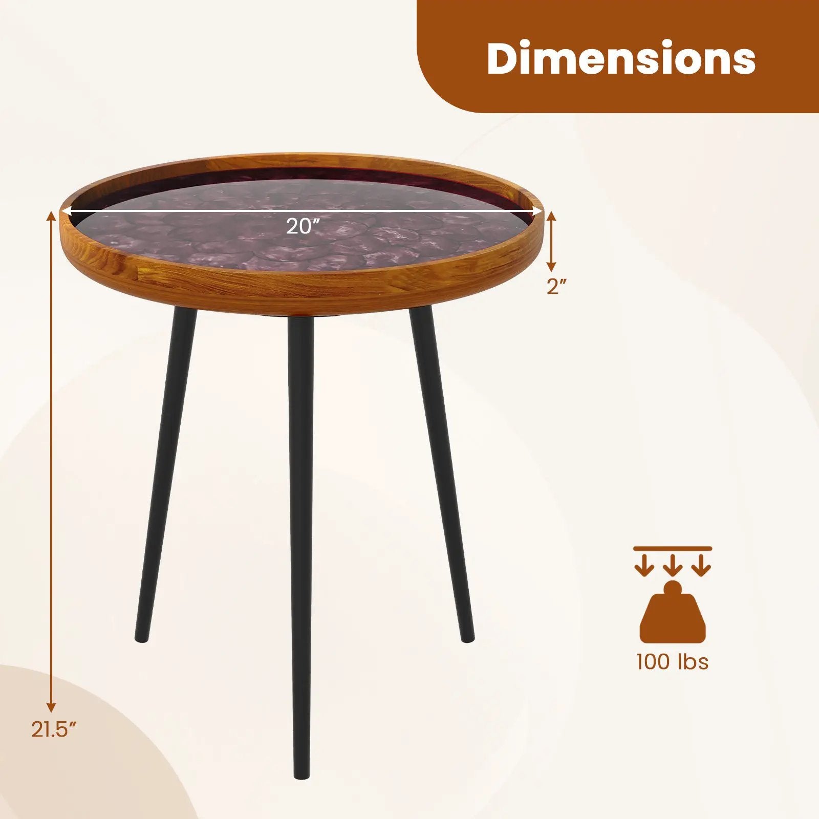 Round Sea Shell End Table with Epoxy Resin Finish by DirectDeals