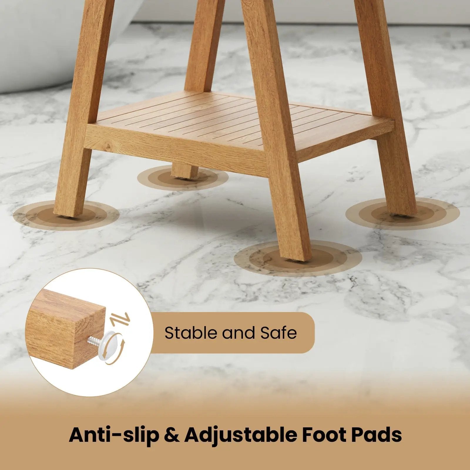 20 Inches Teak Wood Shower Bench with Storage Shelf and Adjustable Foot Pads by DirectDeals