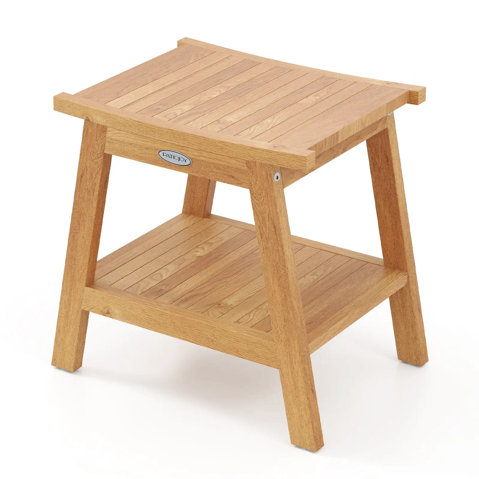 20 Inches Teak Wood Shower Bench with Storage Shelf and Adjustable Foot Pads by DirectDeals