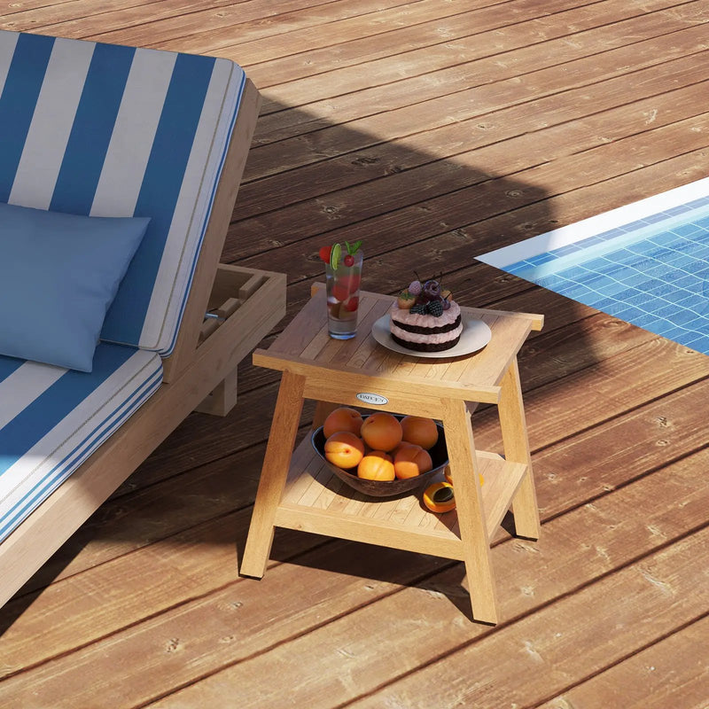 20 Inches Teak Wood Shower Bench with Storage Shelf and Adjustable Foot Pads by DirectDeals