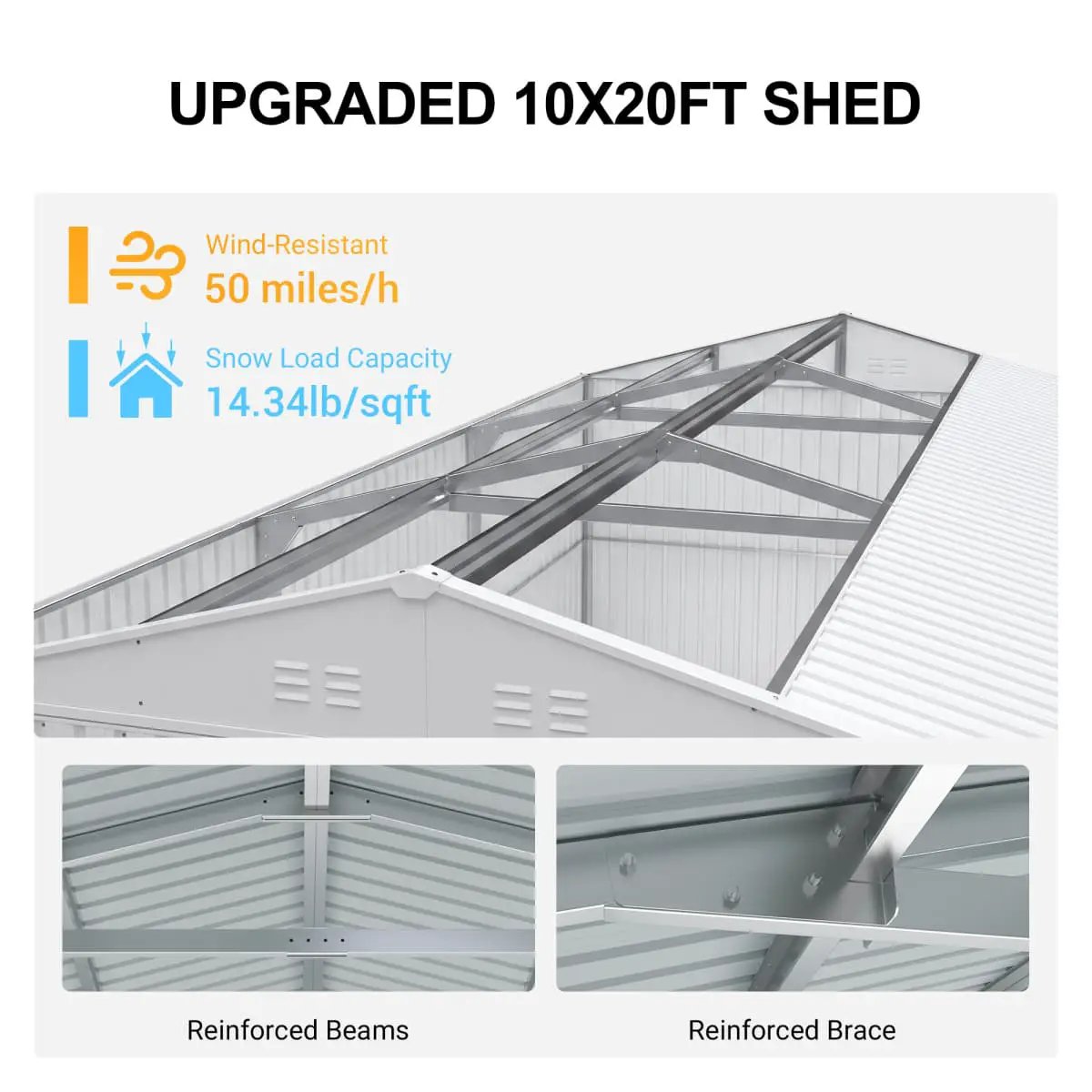 10'x20' Plus Upgraded Metal Shed with Double Front Doors & Side Entry Door by Chery Industrial