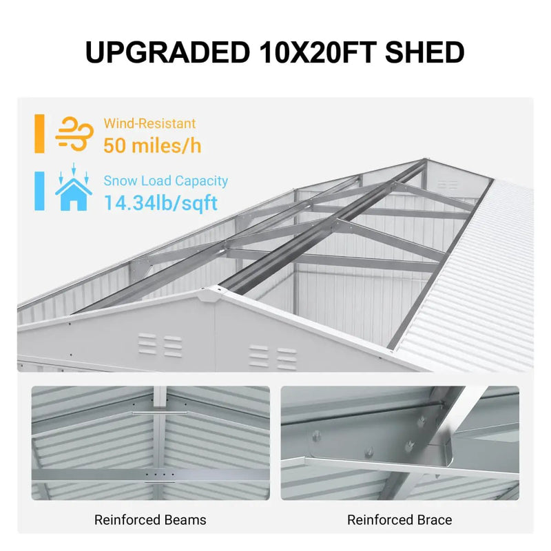 10'x20' Plus Upgraded Metal Shed with Double Front Doors & Side Entry Door by Chery Industrial