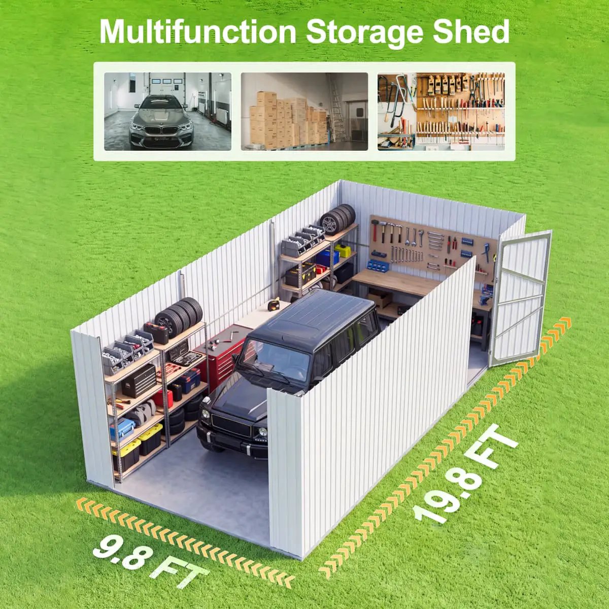 10'x20' Plus Upgraded Metal Shed with Double Front Doors & Side Entry Door by Chery Industrial