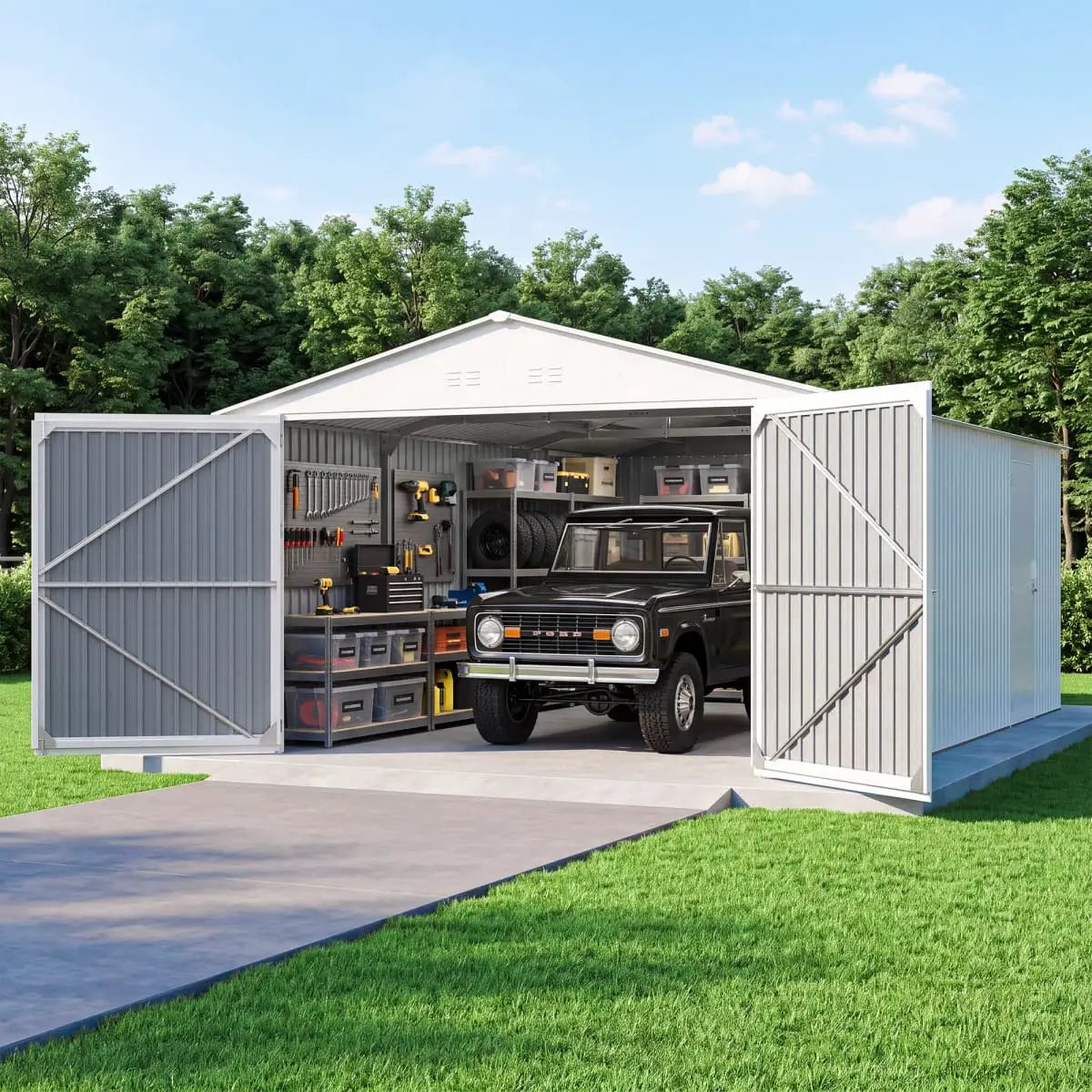 13'x20' Plus Upgraded Metal Shed w/ Double Front Doors & Side Entry Door by Chery Industrial