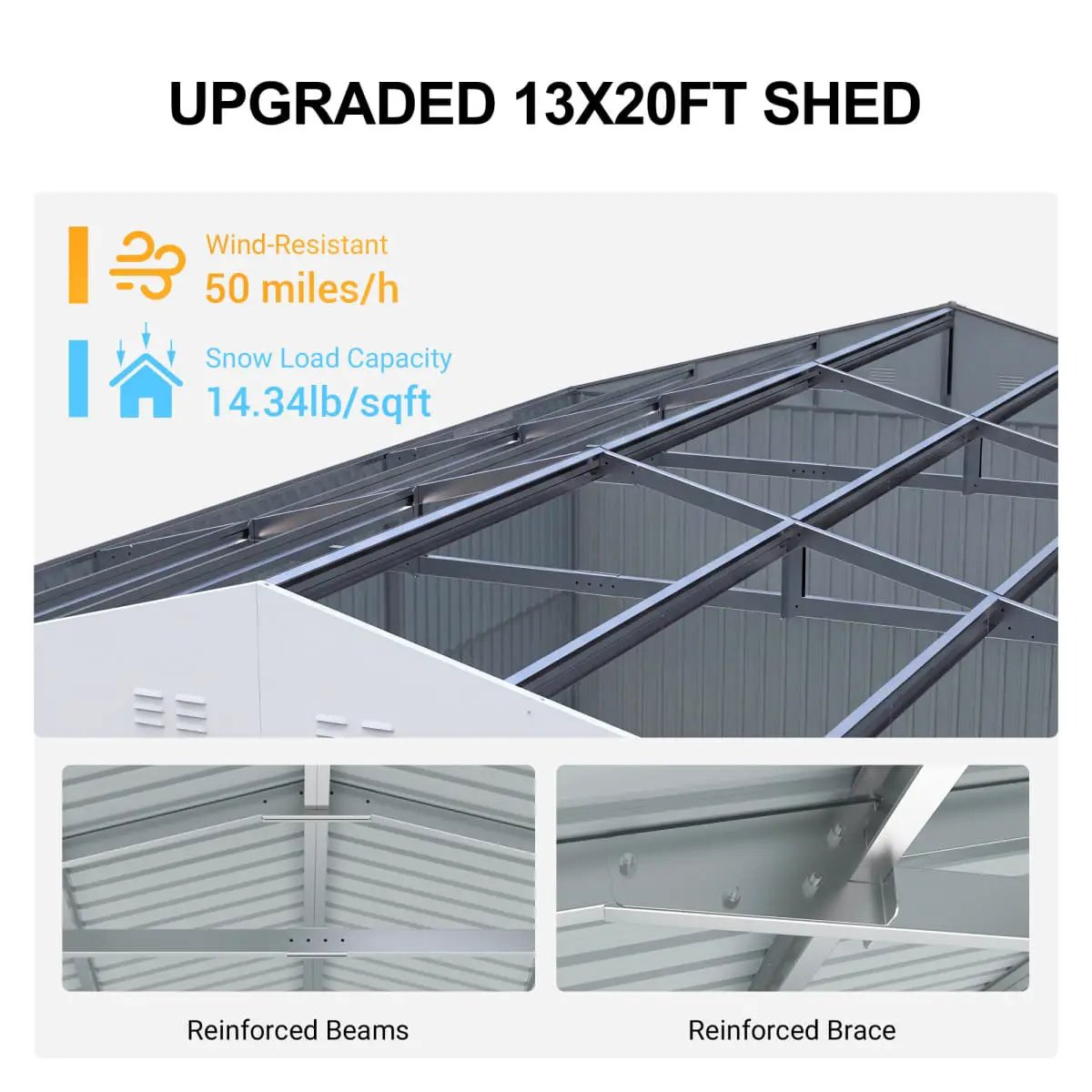 13'x20' Plus Upgraded Metal Shed w/ Double Front Doors & Side Entry Door by Chery Industrial