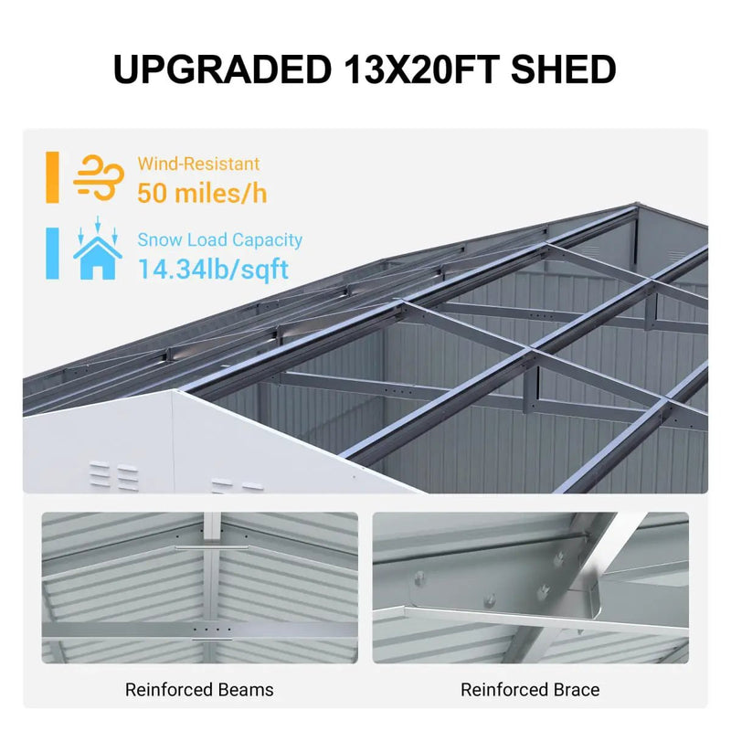 13'x20' Plus Upgraded Metal Shed w/ Double Front Doors & Side Entry Door by Chery Industrial