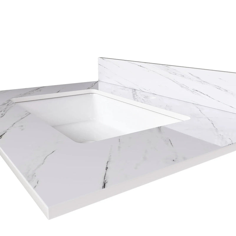 Bianco Carrara Venato Marble Vanity Top With Pre Drilled Faucet Hole And Undermount Sink by HouseOfZazla