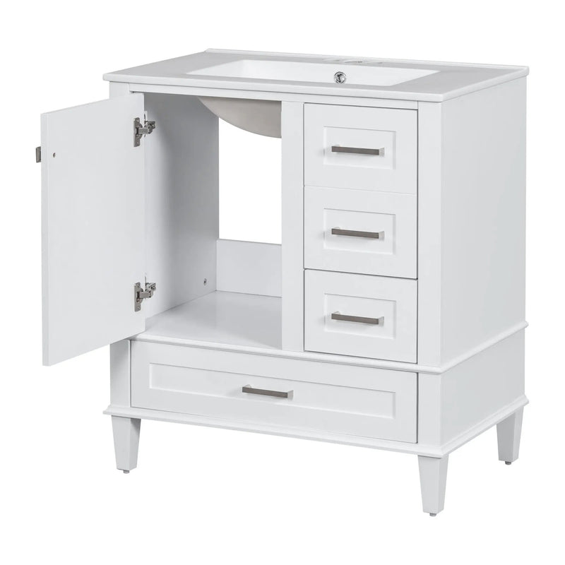Bathroom Vanity & Tall Storage Cabinet Set With Doors, Adjustable Shelves, Soft Close Hinges, Sink
