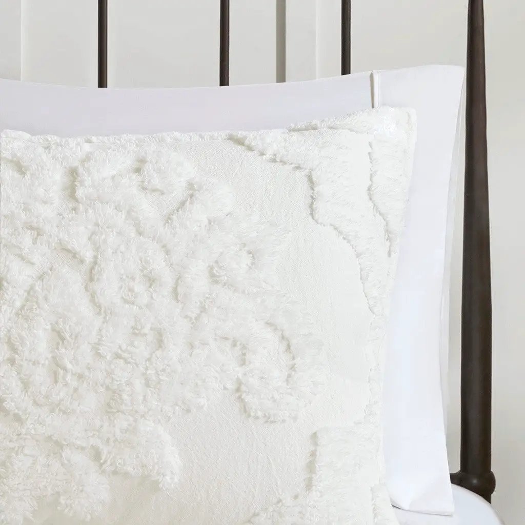 Full/Queen Tufted Cotton Chenille Damask Duvet Cover Set by HouseOfZazla