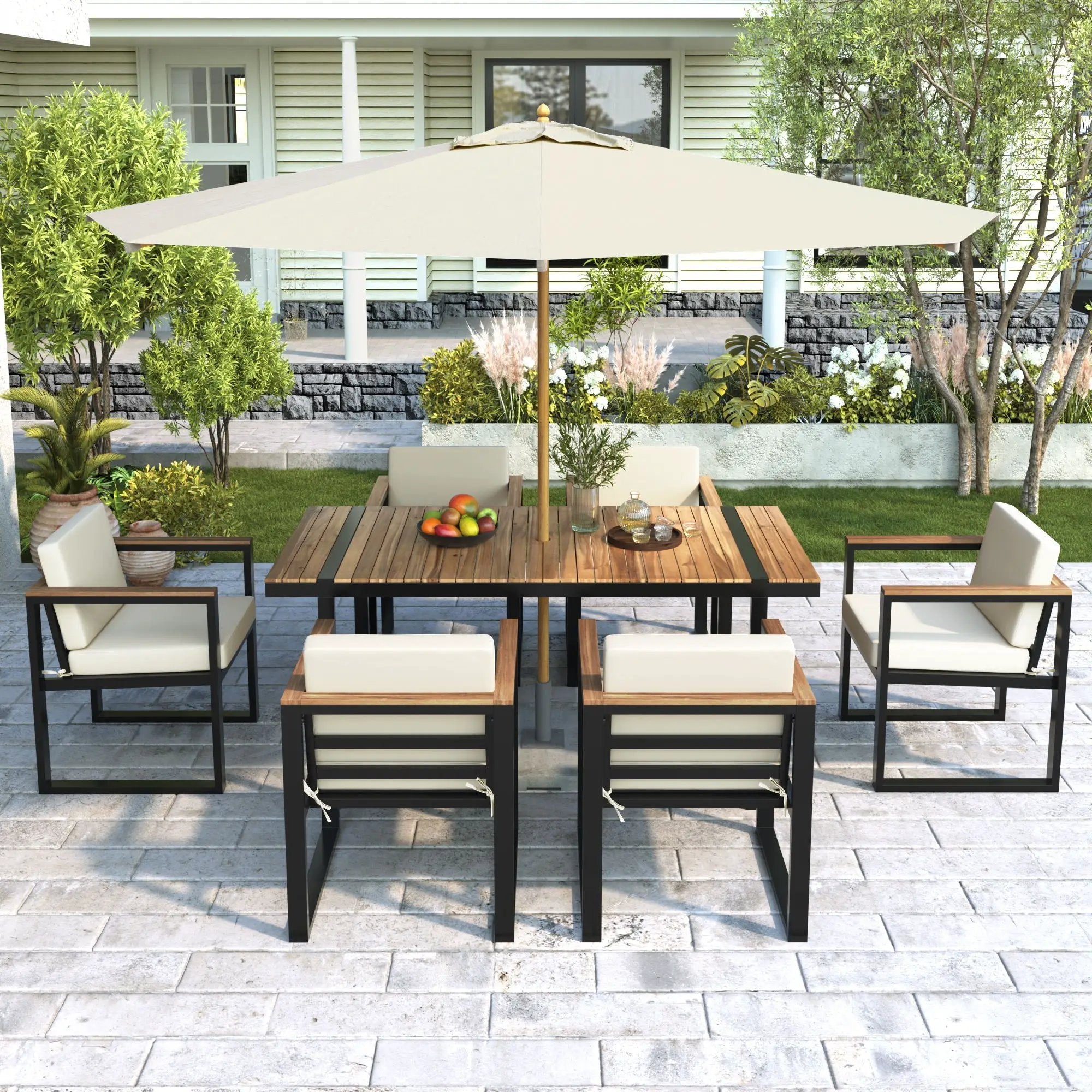 7 Pieces Outdoor Dining Set Patio Dining Table And Chair Set With And Removable Cushions For Patio by HouseOfZazla