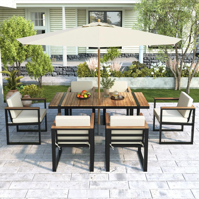 7 Pieces Outdoor Dining Set Patio Dining Table And Chair Set With And Removable Cushions For Patio by HouseOfZazla