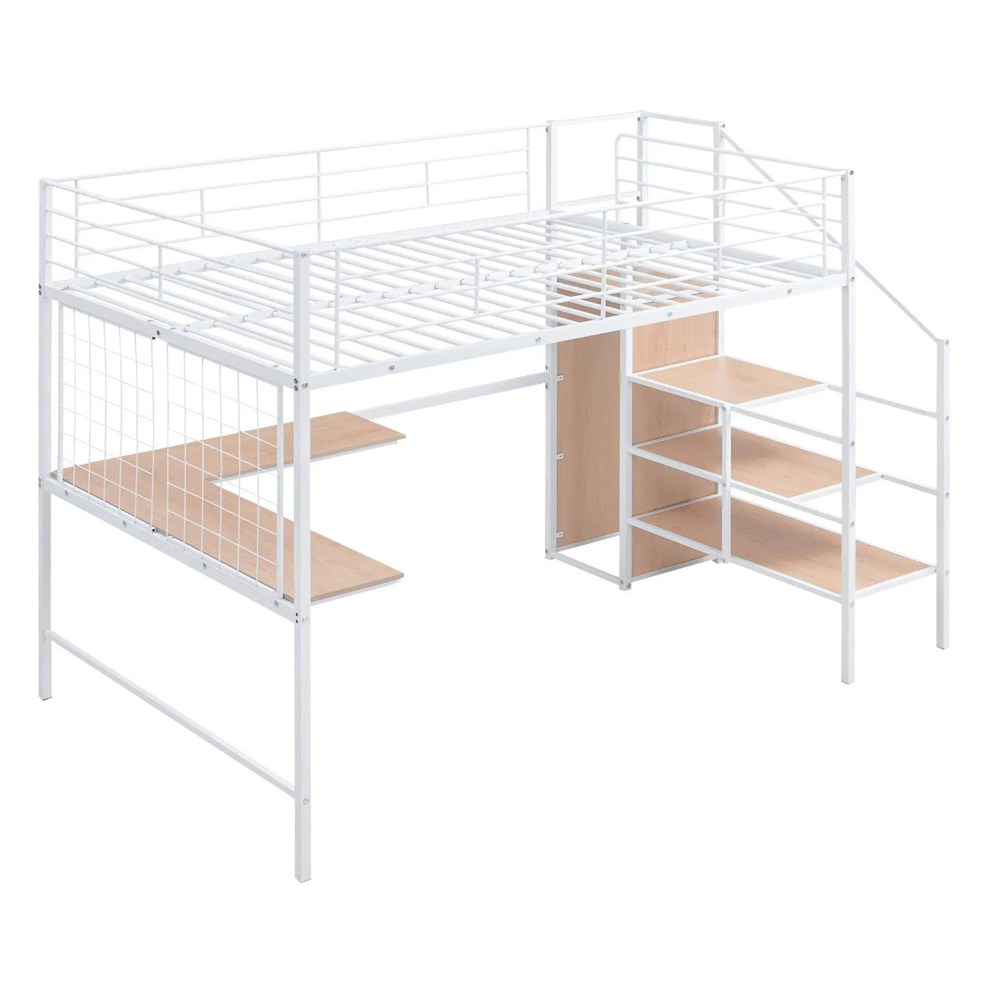 Loft Bed With Desk And Grid, Stylish Frame With Lateral Storage Ladder And Wardrobe by Unique Piece Furniture