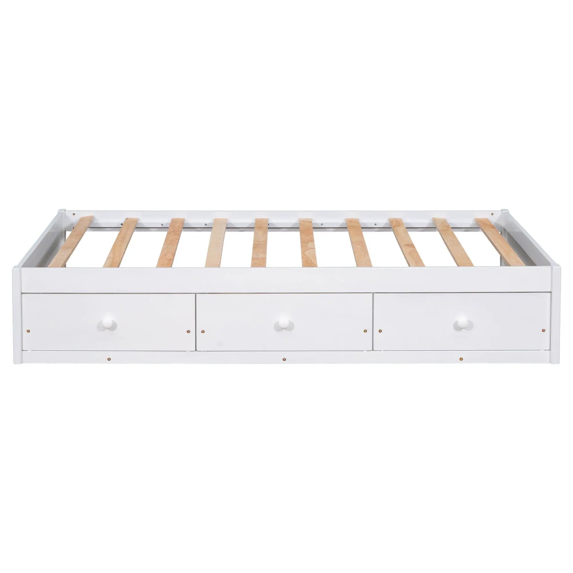 Twin Size Platform Storage Bed With 3 Drawers - White by HouseOfZazla