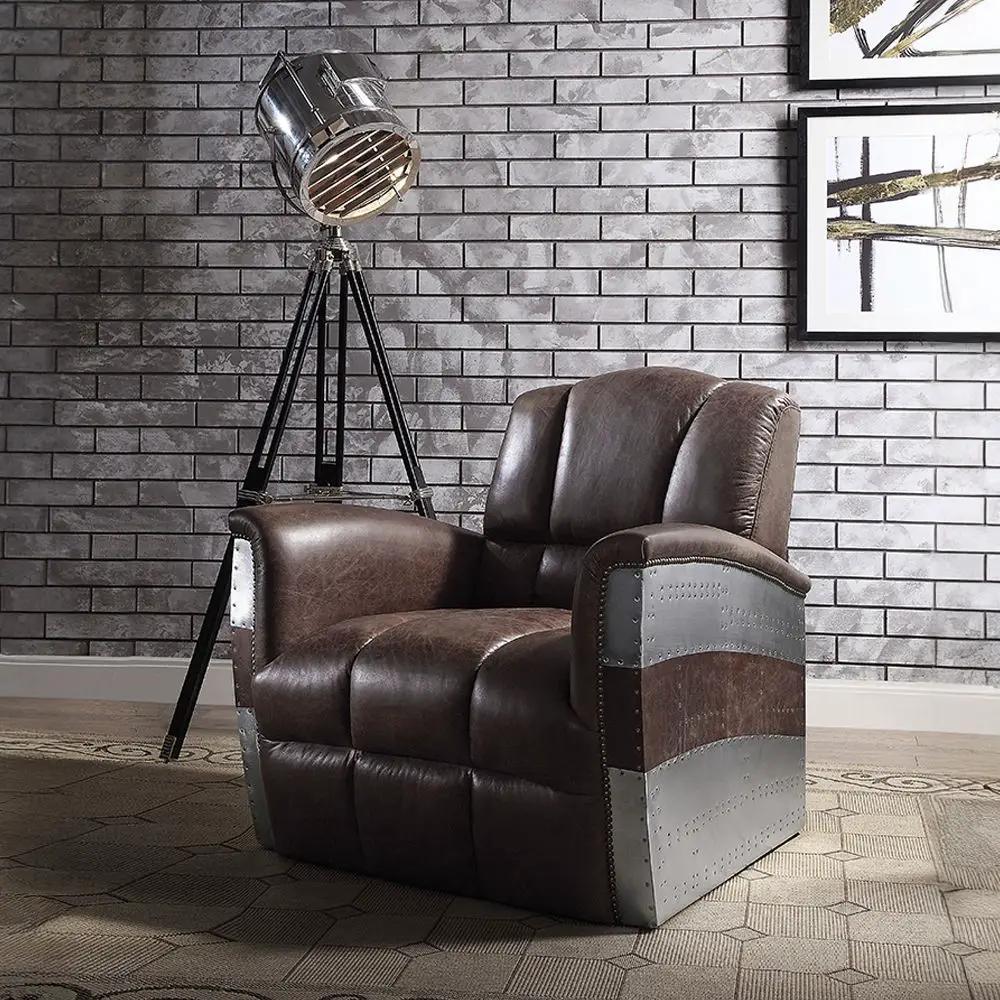 Brancaster - Accent Chair - Retro Brown Top Grain Leather & Aluminum by Unique Piece Furniture