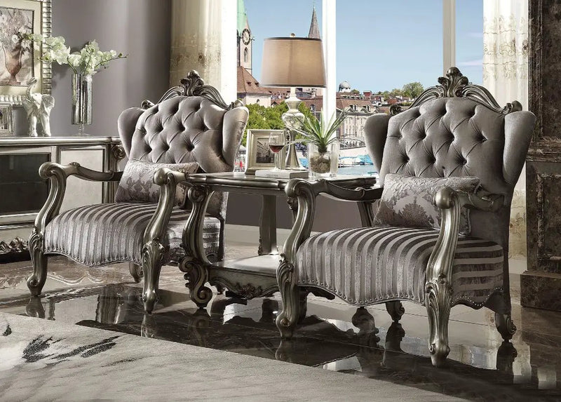 Versailles - 47" Chair With Pillow - Velvet & Antique Platinum by Unique Piece Furniture