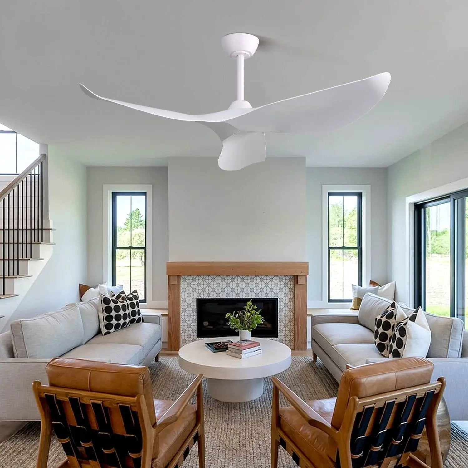 Indoor Ceiling Fan Without Light, 6 Speeds Reversible DC Motor, 3 ABS Blade Ceiling Fan White For Bedroom - White by HouseOfZazla