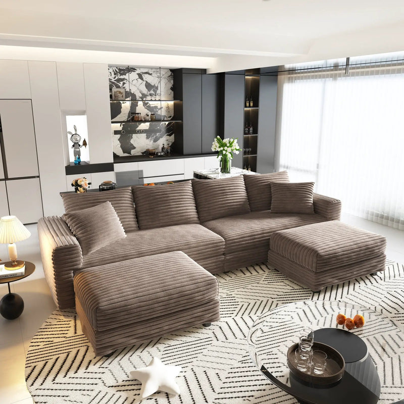 Deep Seat Convertible Sofa With Soft Pillows And Ottomans by HouseOfZazla