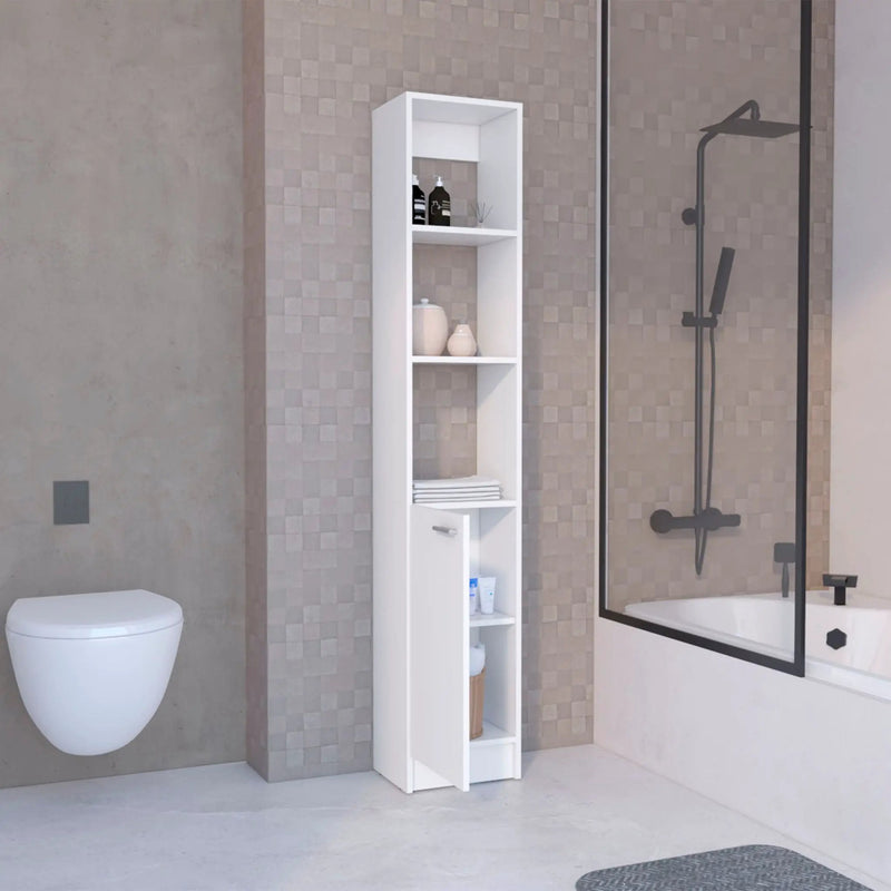 Linen Cabinet, 1 Door, 6 Shelves - White by Unique Piece Furniture