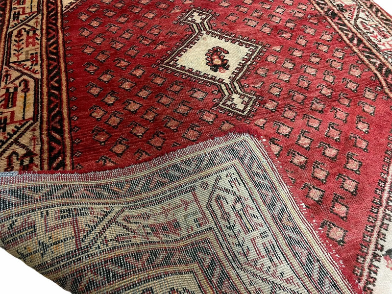 4 X 6.5 Antique Handmade Wool Rug Paisley Boteh Design Tribal Rug Red Ivory by Jewel Rugs