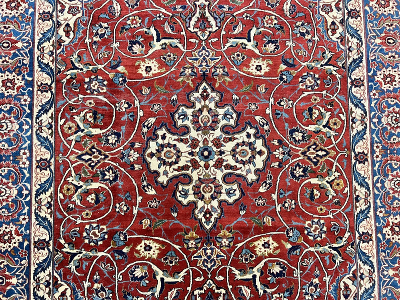 Red Persian Isfahan Rug 7x10 - Antique, Floral Medallion by Jewel Rugs