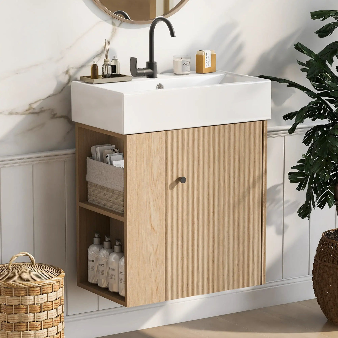 Modern Floating Bathroom Vanity With Ceramic Basin Perfect For Small Bathrooms by Unique Piece Furniture
