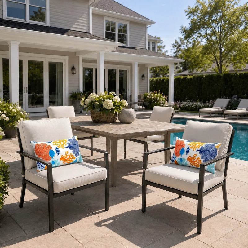 4 Pack Outdoor Lumbar Pillow with Inserts - Ocean Coral by HouseOfZazla